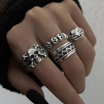 4-PACK Vintage Punk Style Skull Rings Set Gothic Jewelry With Heart & Skeleton Accents Unisex Fashion Accessory