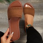 Women's Flat Lightweight Slides Solid Color Casual Knitted Band Summer Slides Summer Vacation Beach Slides