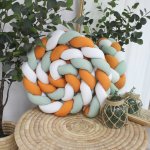 Cot Bumper 3 Strand Sage Green White And Orange