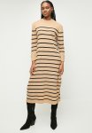 Button Detailed Striped Dress - Stone