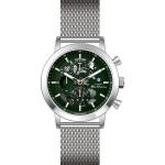 Ben Sherman Men's Silver Skeleton Chronograph Watch With Green Dial & Stainless Steel Mesh Bracelet