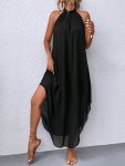 Asymmetrical Hem Loose Halter Neck Dress Elegant Sleeveless Dress For Spring & Summer Women's Clothing