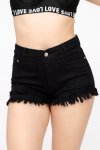 Ladies Black Denim Ripped Stretchy Summer Casual Shorts With Pockets