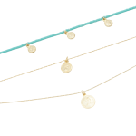3 Tier Gold Chain & Turquiose Beaded Necklace - Gold