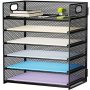 Marbrasse 6 Tier Paper Organizer Letter Tray - Mesh Desk File Organizer With Handle Paper Sorter Organizer For LETTER/A4 Office File Folder Holder