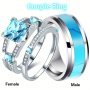 1PC Men's 8MM Stainless Steel Turquoise Pattern Ring Cubic Zirconia Wedding Engagement Couple Rings Party Jewelry