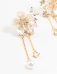 Goldair Gold Plated Acrylic Flower Pearl Drop Earrings