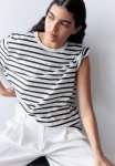 Cotton T-Shirt - White & Navy Blue Striped