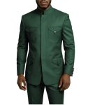 Tijofa 2 Piece Chinese Tunic Suit Men Dark Green Suits For Men Wedding Regular Fit Mandarin Collar Suit Classic Prom Dark Green