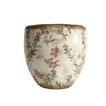 Large Ceramic Pot - Red And Black Flowers