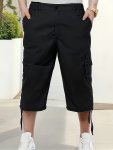 Men's Trendy Solid 3 4 Length Cargo Pants With Side Pocket Comfy Casual Loose Fit Trousers For Men's Summer Outdoor Activities
