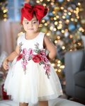 White Tulle Dress With Red Rose Waistline