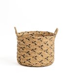 Water Hyacinth Round Weave Basket Black - Large 42X35CM