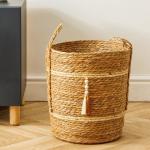 Bulrush Maize Two Tone Tassel Basket Natural - Large 35X38CM