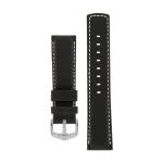 Mariner Water-resistant Leather Watch Strap In Black - 24MM Silver