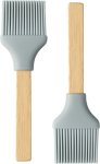 Wooden Pastry Brush Set With Grey Silicone Bristles 2 Piece Silicone Brush Kitchen Tool Set