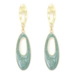 Long Oval Earrings With Green Acrylic Inlay.