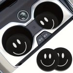 2PCS Happy Smile Face Water Absorbable Car Cup Holder Coaster Mats - Car Interior Accessories For Women Men Cup Coasters For Car