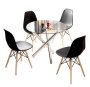 Efurn- 5PC Emma Dining Set With Round Glass Top Table Black