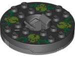 Parts Ninjago Turntable 6 X 6 X 1 1 3 Round Base With Black Top With Lime Skulls On Green Pattern Ninjago Spinner 92549C02PB01