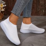 Women's Breathable Knit Sneakers - Comfortable Slip-on Casual Shoes With Eva Sole All-season Wear