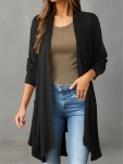 Solid Color Open Front Top Casual Long Sleeve Asymmetric Hem Top For Spring & Summer Women's Clothing