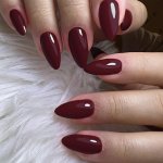 24PCS Dark Red Press On Nails - Solid Color Fake Nails - Glossy Medium Almond Shape False Nails For Christmas New Year Nail Deco