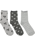 3 Pack Patterned Ankle Socks - One Size Grey
