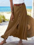 Single-breasted A-line Skirt Elegant High Waist Solid Skirt For Spring & Fall Women's Clothing