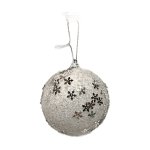 Xmas Ball With Glitter White Snowflake Design 8CM