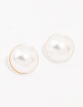 Silver Pearl Dome Encased Stud Earrings
