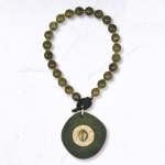 Circle Pendant Beaded Necklace - Olive Free