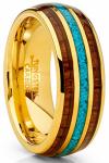 Black Tungsten Carbide Koa Wood & Crushed Turquoise Inlay Men's Comfort Fit Wedding Band Engagement Ring - Size 9-1 2 8MM