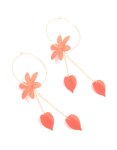 Goldair Gold Red Flower & Petal Chain Drop Earrings
