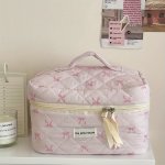 1PC Fashion Ribbon Bow Makeup Bag Large Capacity Toiletry Bag For Going Out Portable Coin Purse Ideal Gift For Girl
