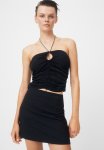 Gathered Satin Halterneck Top - Black