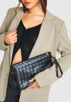 Woven Leather Look Clutch Bag - Black