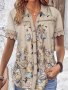 Floral Print Button Front Shirt Casual Cut Out Short Sleeve Shirt For Spring & Summer Women's Clothing