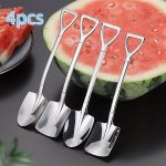4PCS Stainless Steel Shovel Spoon Set Creative Dessert & Melon Eating Cutlery Vintage-style Flatware For Home Kitchen Restaurant