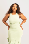 Reya Cut Out Ruffle Tank - Smoke Green - XL