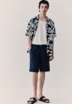 Regular Fit Linen Shorts - Navy Blue