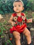 Red Silk Romper With Roses