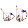 Enamel Butterfly Flower Glass Coffee Mug With Spoon