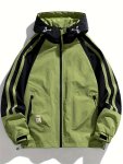 Plus Size Men's Elegant Contrast Color Hooded Jacket For Spring autumn Oversized Loose Fit Jacket For Sports outdoor Men's Cloth