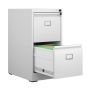 Steel Vertical 2 Drawer Swan Handle Filing Cabinet Cupboard Locker With Card Slots - White