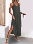 Curved Hem V Neck Loose Cami Dress Casual Sleeveless Dress For Spring & Summer Women's Clothing