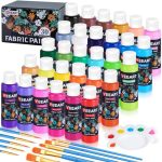 Fabric Paint Yeeart 30 Colors Permanent Soft Fabric Paint Set For Clothes In Bottles 60ML 2OZ With 10 Brushes Palette Non-toxic
