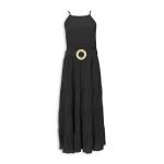 Black Crinkle Belted Dress