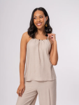 Beaded Neckline Vest Top - XS Stone