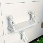 1PC Cute White Little Man Wall-mounted Storage Shelf - No Drilling Necessary Ideal For Bathroom & Kitchen Organization Cosmetic